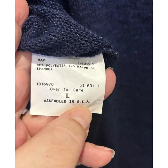 Vintage A. Byer Blue Boho Flowy Top Crochet Panel Knit Sweater Made In USA Large - Picture 6 of 6